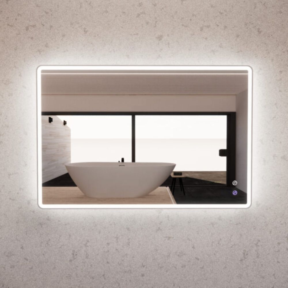 rectangle framed led mirror with dimmer, brushed nickel 1200mm
