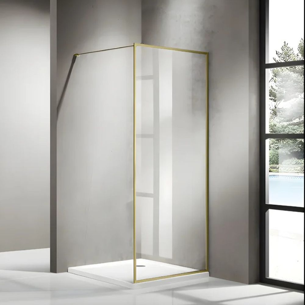 framed single panel shower & support bar, light gold 1200mm