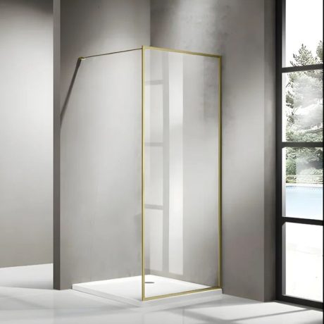 framed single panel shower & support bar, light gold 1000mm
