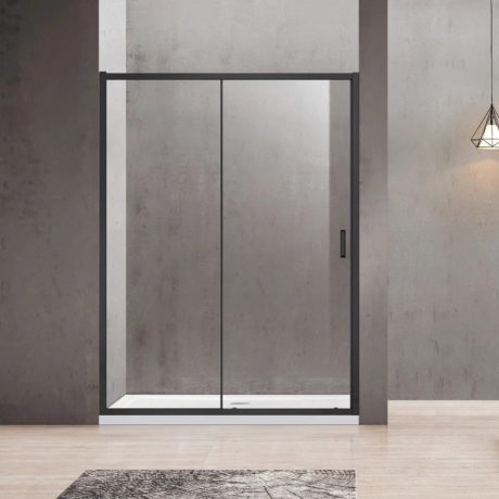 semi frameless wall to wall shower screen with sliding door, matte black 1500 1750mm