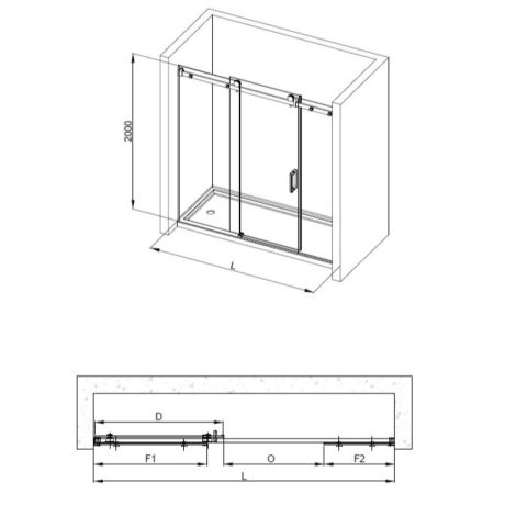 frameless wall to wall 3 panels single sliding door shower screen, chrome 2450 2530mm