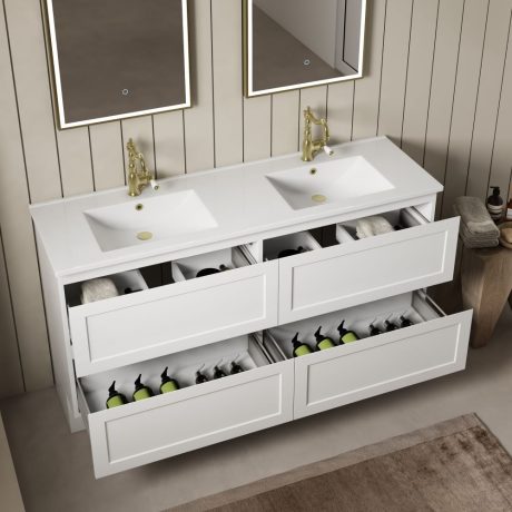 marland floor mount vanity 1200mm double basin cabinet only, matte white