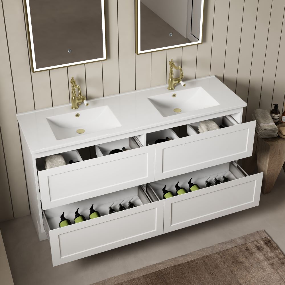 marland floor mount vanity 1200mm double basin cabinet only, matte white