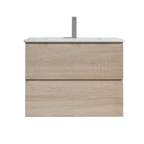 legna wall hung single basin vanity, natural oak 0750mm with 03075 ceramic top