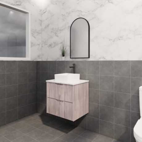 bali, white oak wall hung fluted vanity cabinet only