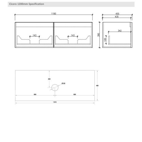 cicero wall hung vanity 1200mm, walnut