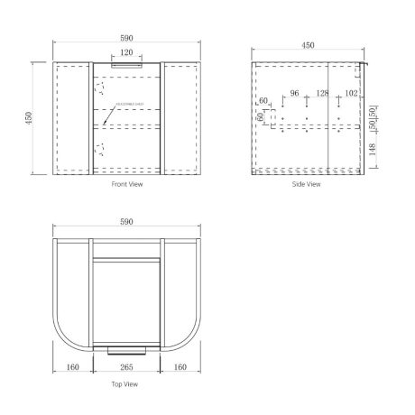 bondi fluted 0600mm satin white curve vanity, cabinet only