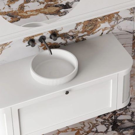 westminster curved wall hung vanity 1200mm, matte white