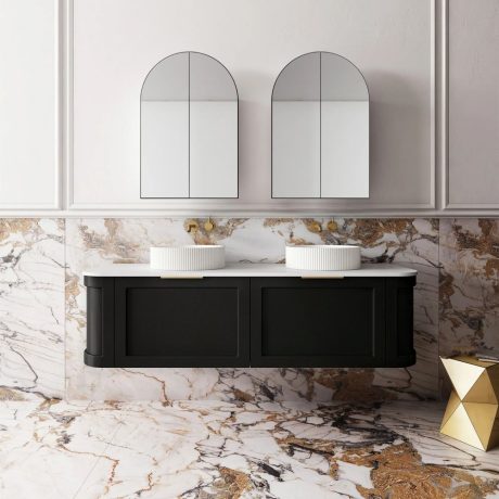 westminster curved wall hung vanity 1500mm, matte black