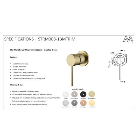 star mini shower mixer 60mm trim kit, pvd brushed bronze