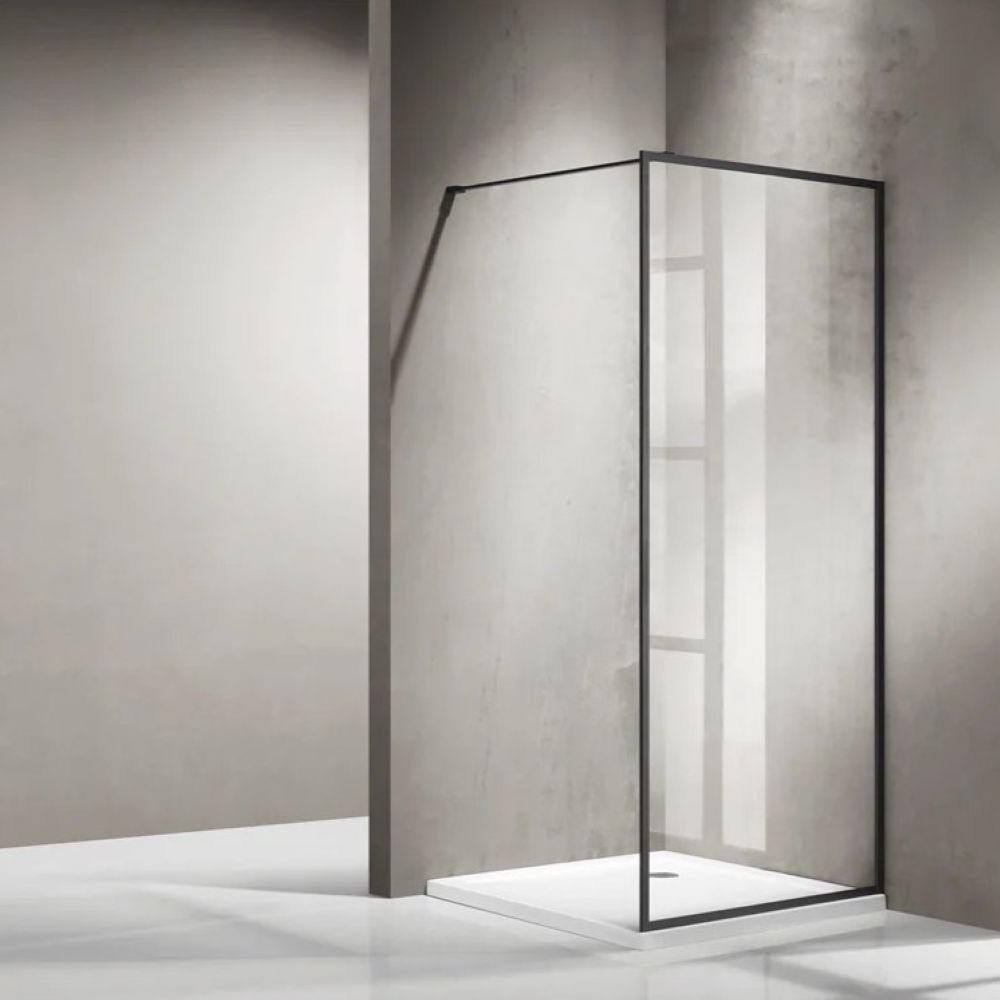 framed single panel shower & support bar, matte black 0900mm