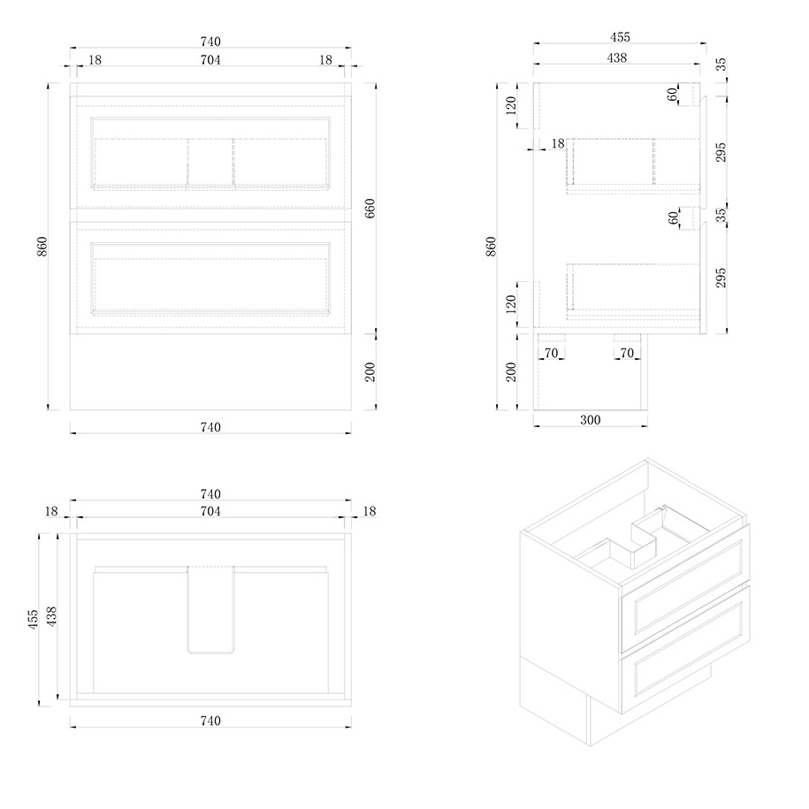 marland floor mount vanity 0750mm single basin top, matte white