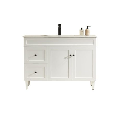 harrington pvc 1200mm matte white cabinet only, left hand drawers brushed gold handle