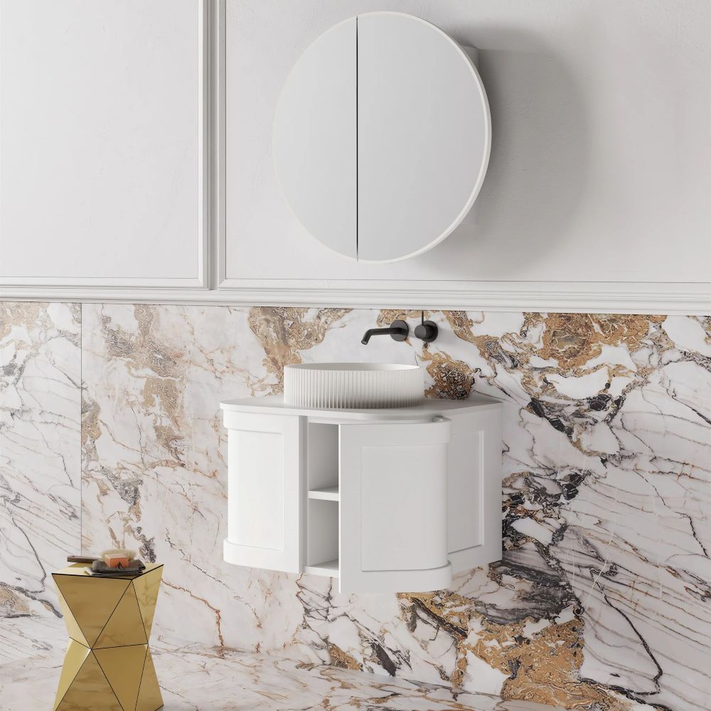 westminster curved wall hung vanity 0600mm, vintage blue