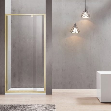 semi frame wall to wall pivot door shower, brushed gold 850 950mm