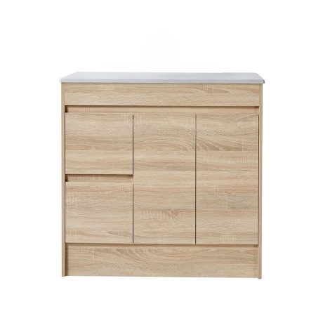 legna floor mount single basin vanity, left hand drawer, natural oak 0900mm cabinet only