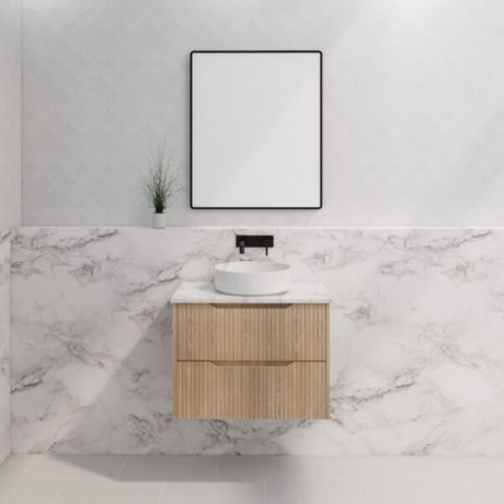 bali american oak wall hung fluted vanity cabinet only 0750mm