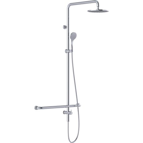 linear twin waters shower with mf grab rail, chrome 450mm, steamjet left hand