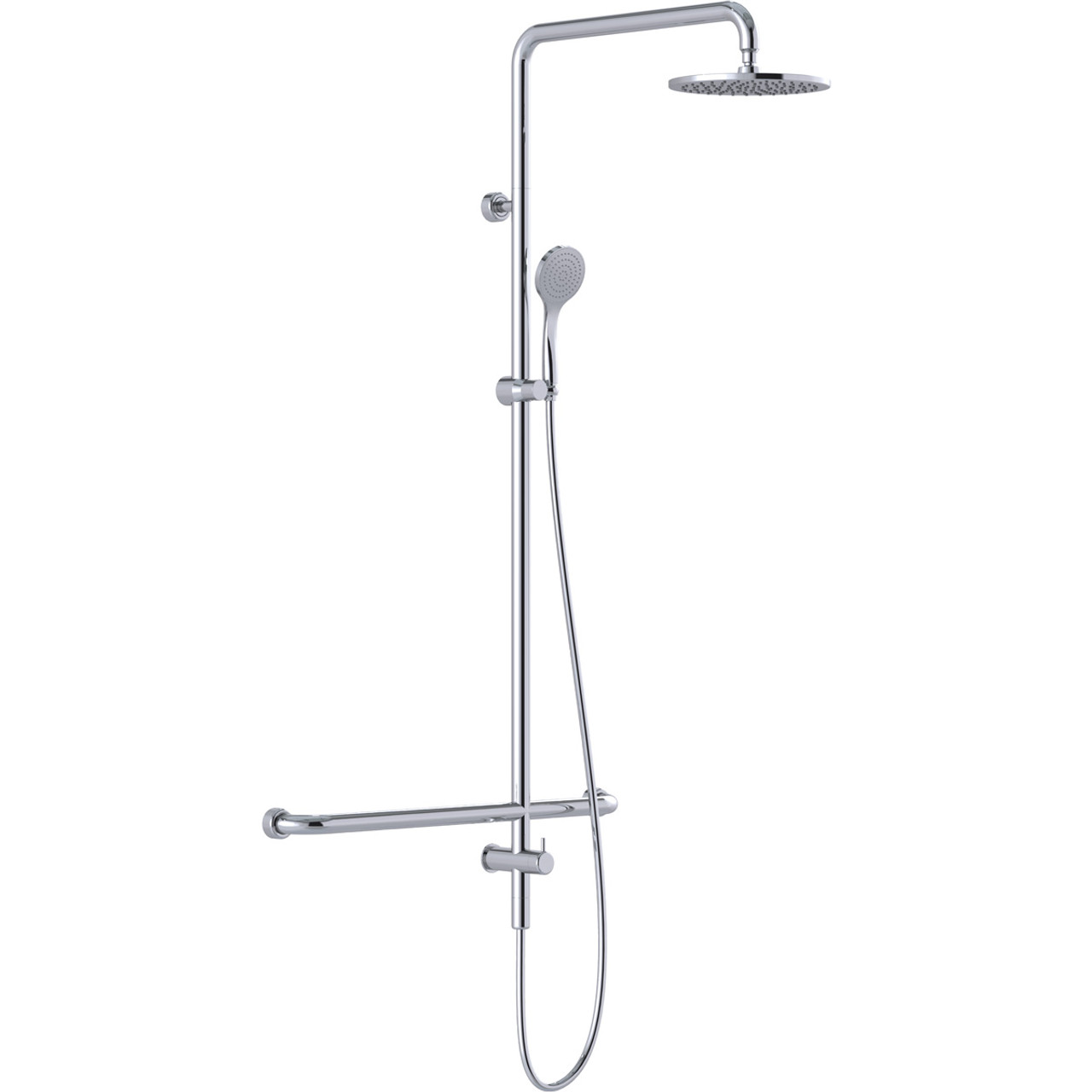 linear twin waters shower with mf grab rail, chrome 450mm, steamjet left hand