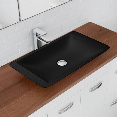 cast stone above counter basin, gloss black 595mm