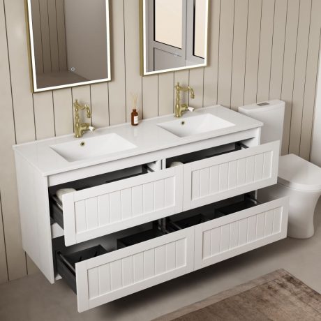armonia floor mount vanity 1200mm double basin top, gloss white