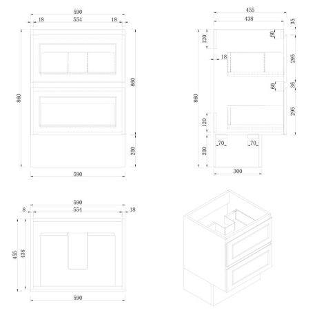 marland wall mount vanity 0600mm single basin cabinet only, matte white