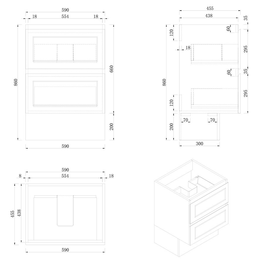 marland wall mount vanity 0600mm single basin cabinet only, matte white