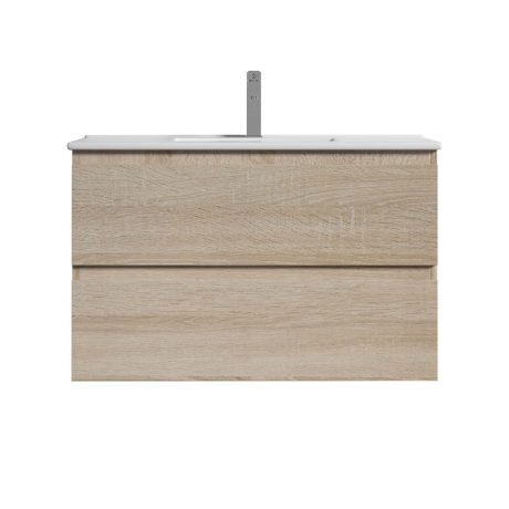 legna wall hung single basin vanity, natural oak 0900mm cabinet only
