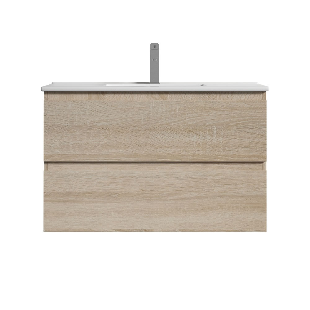 legna wall hung single basin vanity, natural oak 0900mm cabinet only