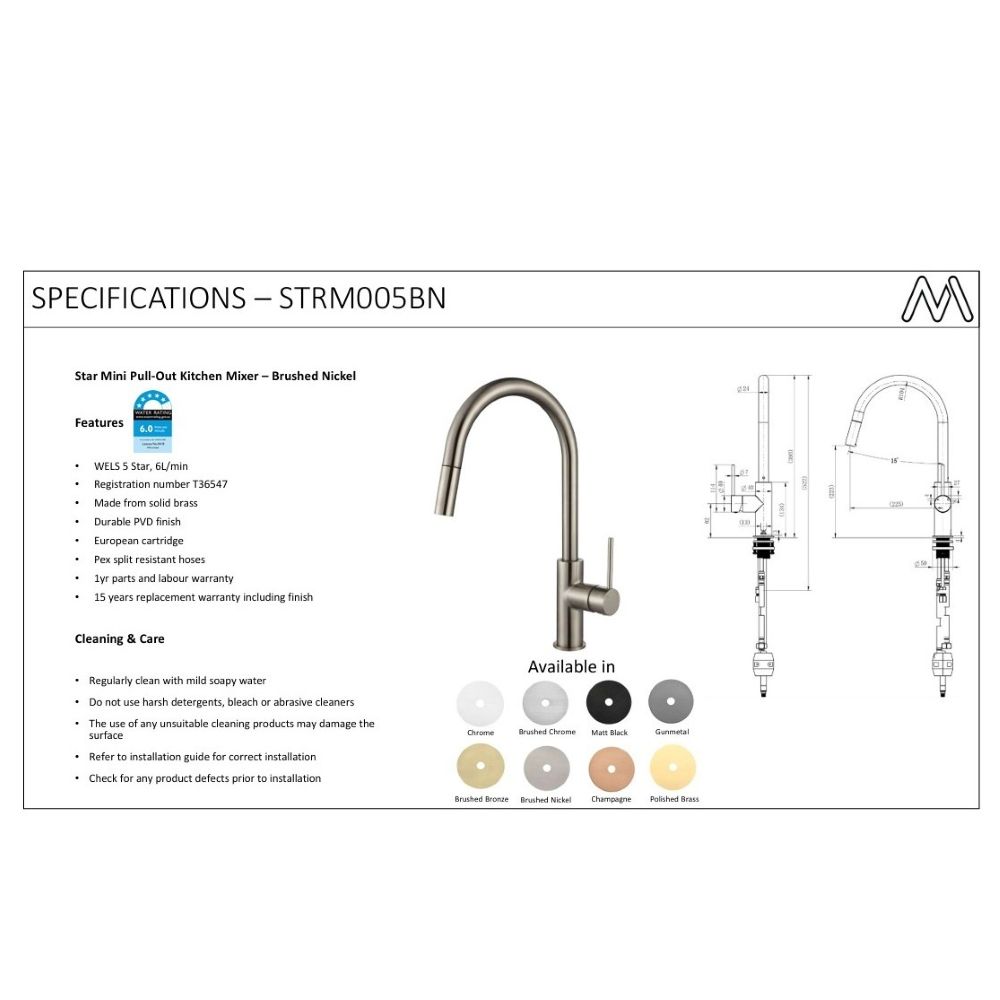 star mini pull out kitchen mixer, pvd brushed nickel