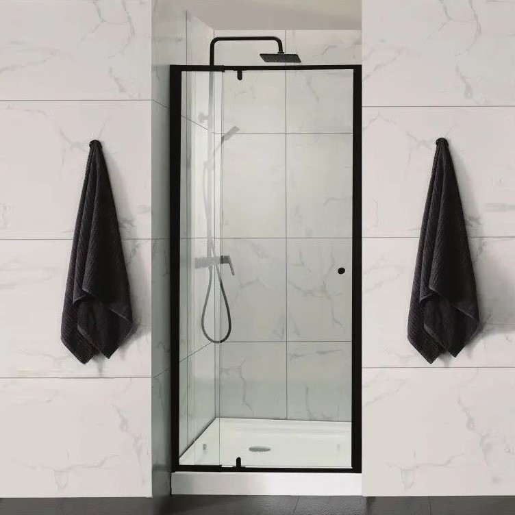 semi frame wall to wall pivot door shower, matte black 1000 1170mm