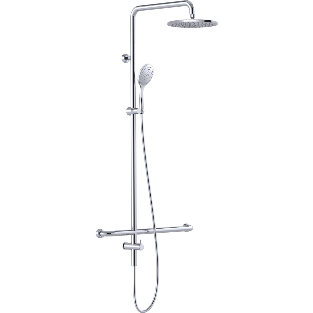 linear twin waters shower with mf grab rail, chrome 450mm, steamjet xl left hand