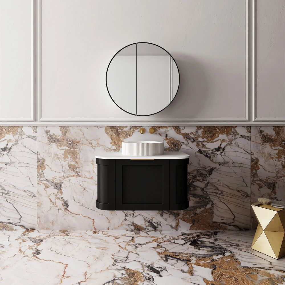 westminster curved wall hung vanity 0750mm, matte black