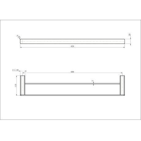 nova double towel rail, pvd champagne 600mm