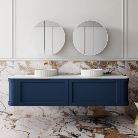 westminster curved wall hung vanity 1800mm, vintage blue
