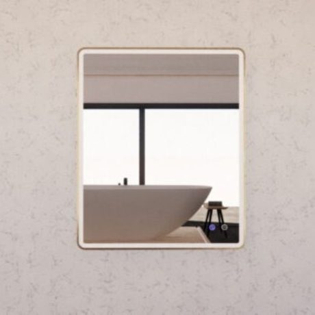 rectangle framed led mirror with dimmer, brushed gold 0900mm
