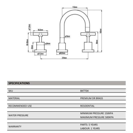 wahlen 10 (trade) cross handel basin set, chrome