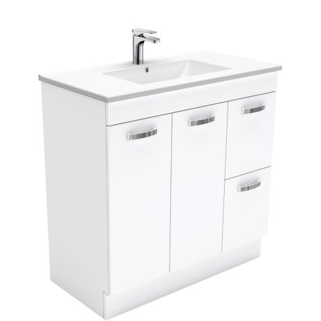 dolce unicab ceramic top & vanity on kickboard 0900mm, gloss white left hand drawers