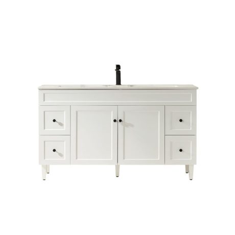harrington pvc 1500mm single basin cabinet only, matte white brushed nickel handle