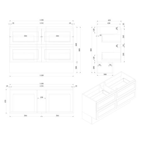 marland floor mount vanity 1200mm single basin top, matte white