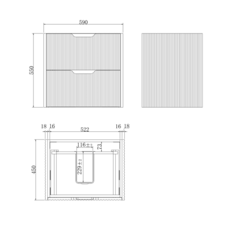 bali, matte white wall hung fluted vanity cabinet only