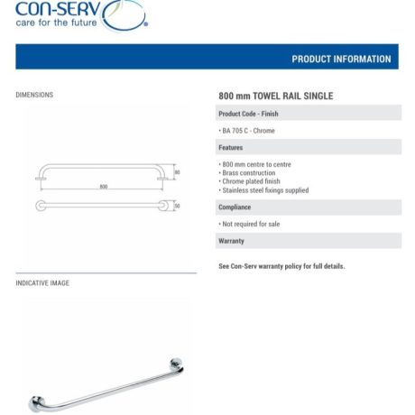 comfort towel rail single, chrome 800mm