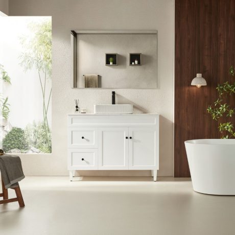 harrington pvc 1200mm matte white cabinet only, left hand drawers matte black handle