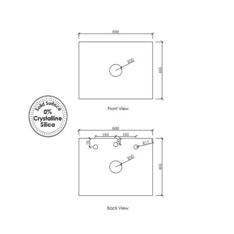 solid surface matte white top single bowl 0600mm