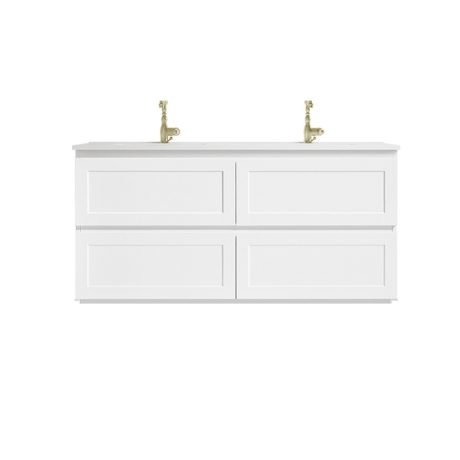 marland wall mount vanity 1500mm double basin cabinet only, matte white