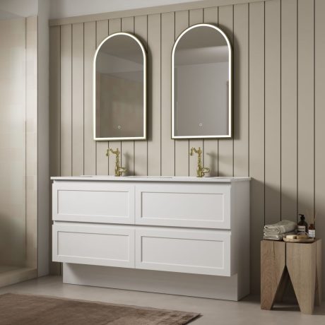 marland floor mount vanity 1200mm double basin top, matte white