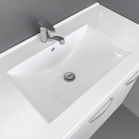 dolce unicab ceramic top & vanity on kickboard 0900mm, gloss white right hand drawers