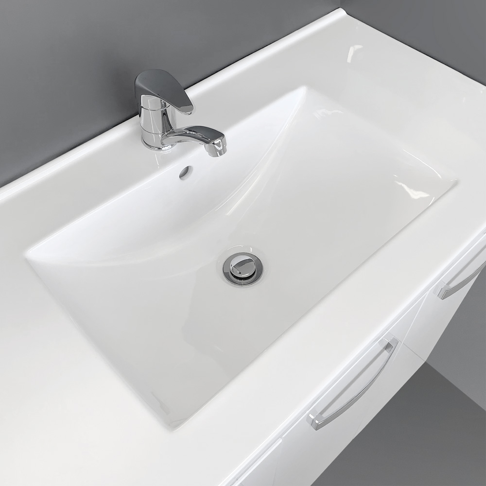 dolce unicab ceramic top & vanity on kickboard 0900mm, gloss white right hand drawers