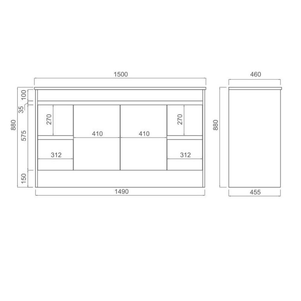 classic pcv floor mount double basin vanity 1500mm, vanity top