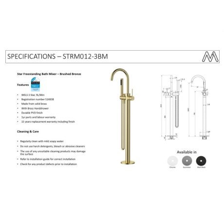 star mini freestanding bath mixer with hand shower, brushed bronze